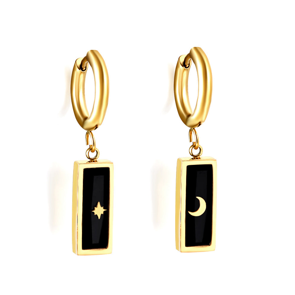2.5x13.7mm circle with rectangular black zirconia left and right moon star earrings asonjewelry